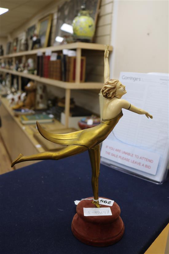 An Art Deco bronze and carved ivory figure Butterfly dancer, by Prof Otto Poertzel width 26cm height 34cm, replacement base